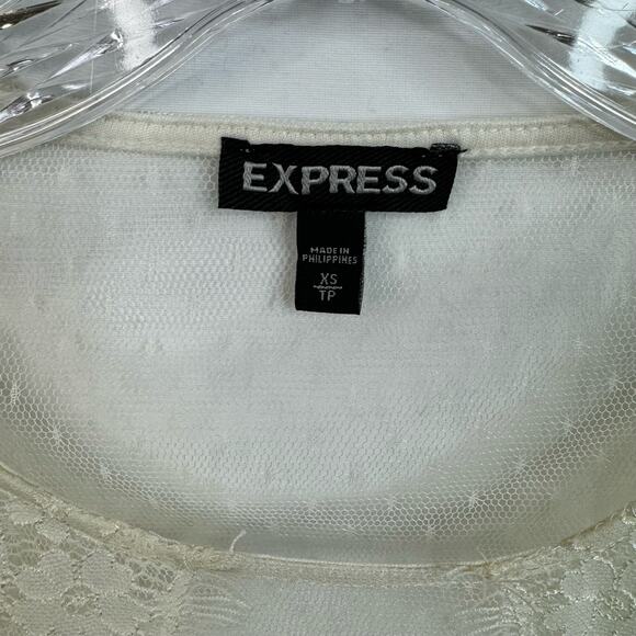 Express Sheer Lace Short Sleeve Top Blouse Eyelish Trim Cream Off White Size XS - Picture 6 of 7